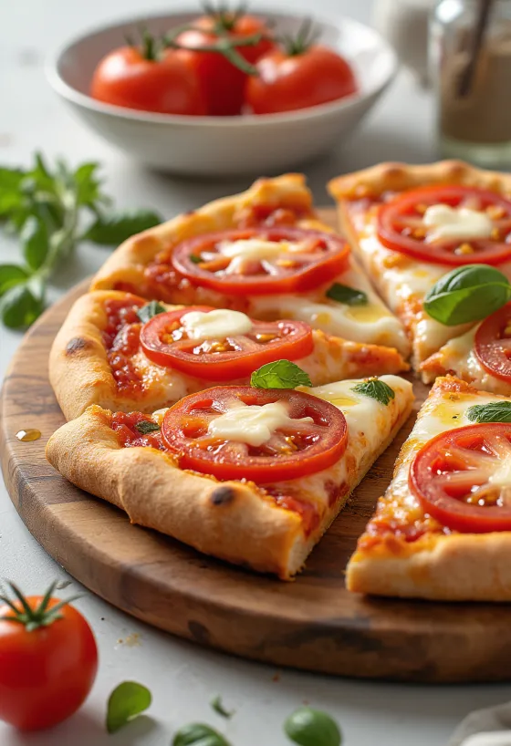 Pizza al Pomodoro Fresco mit frischen Tomaten und Mozzarella