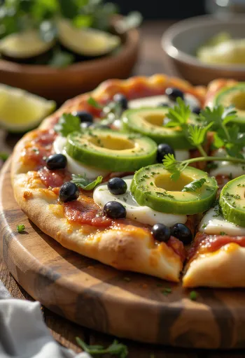 Pizza Mexicana mit Jalapeños, schwarzen Bohnen und Avocado