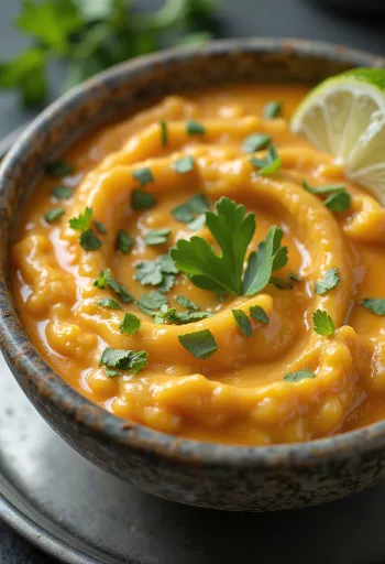 Thai-Curry-Sauce mit Kokosmilch serviert