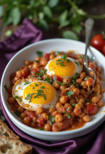 Servierter veganer Auberginen-Kichererbsen-Auflauf