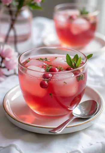 Omija Hwachae Magnolienbeeren-Punsch frisch serviert mit Eis und Minzblättern