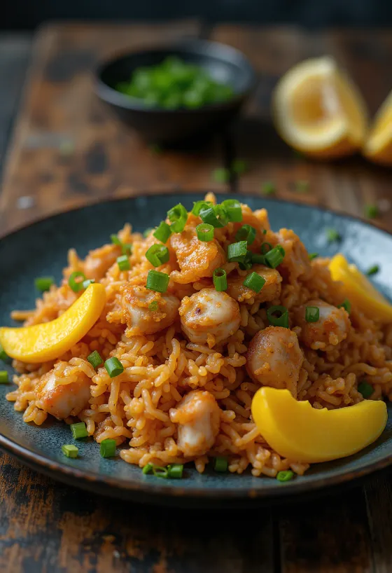 Servierter Bagoong-Reis mit Mango
