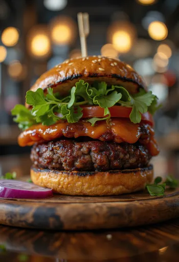 Würziger Black Bean Burger vom Grill auf einem Brötchen