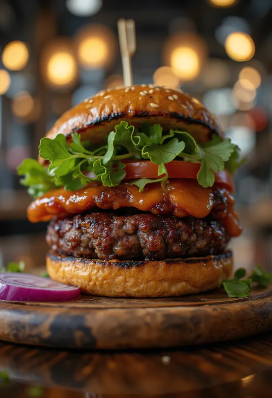 Würziger Black Bean Burger vom Grill auf einem Brötchen