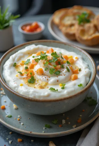 Joghurt-Dill-Sauce mit Gurke serviert