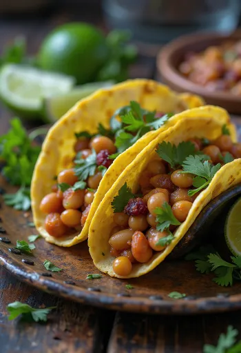 Vegane Mexikanische Tacos mit Bohnen, Avocado und Limette