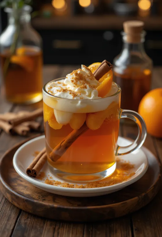 Orangen-Zimt-Cider im Glas serviert