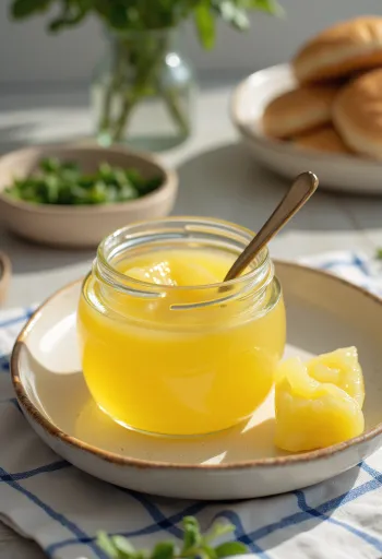 Rosmarin-Ghee, goldgelb, mit frischem Rosmarin