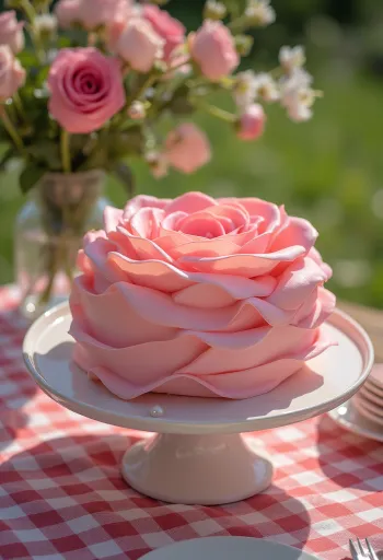 Rosen-Torte mit rosa und grüner Fondant-Dekoration