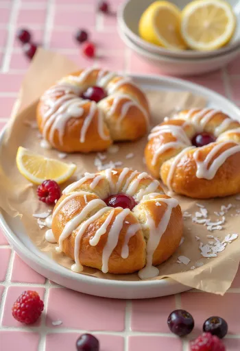Skolebrød mit Zitronenglasur, frisch gebackenes dänisches Gebäck mit Zitronenguss.
