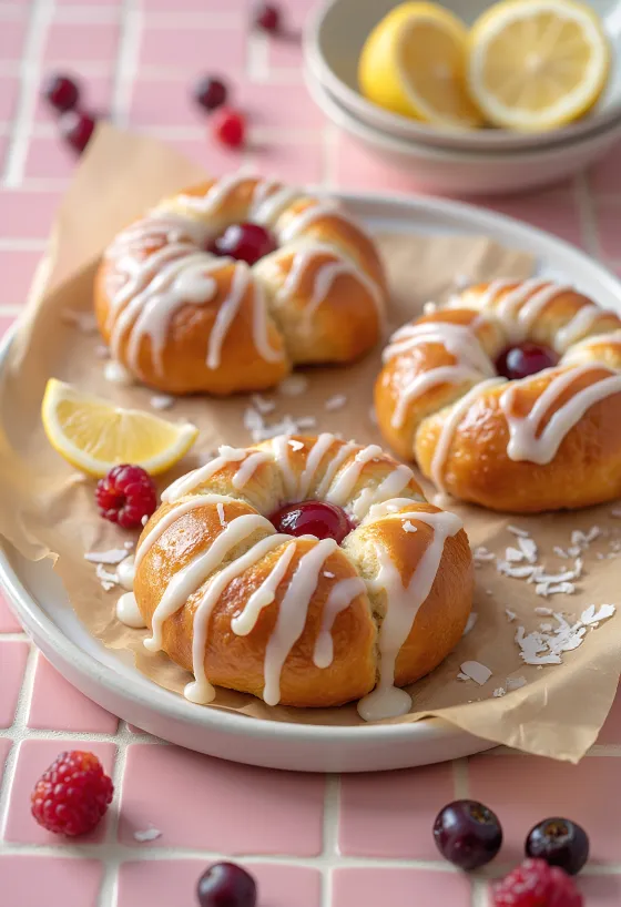 Skolebrød mit Zitronenglasur, frisch gebackenes dänisches Gebäck mit Zitronenguss.