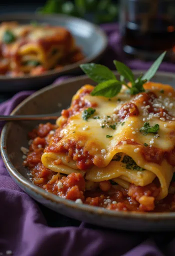 Servierte vegane Gemüse-Lasagne
