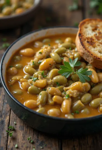 Grüne-Bohnen-Eintopf in dicker Schmand-Sauce, mit frischem Dill bestreut