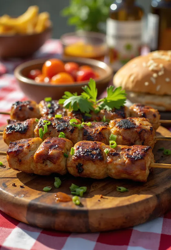 Servierte Kamel-Kebabs mit frischem Salat und Pitabrot.