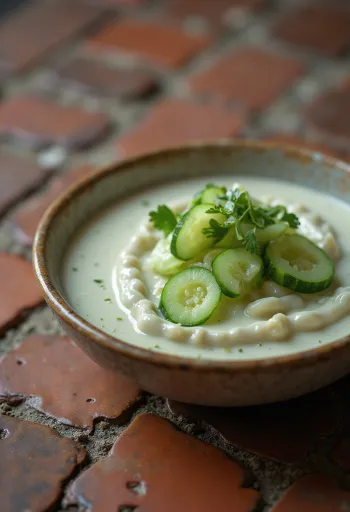 Gurken-Dill-Sauce mit Schmand serviert