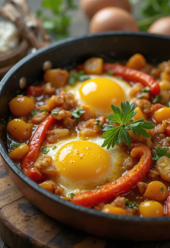 Ratatouille mit buntem gebratenem Gemüse, garniert mit frischen Kräutern