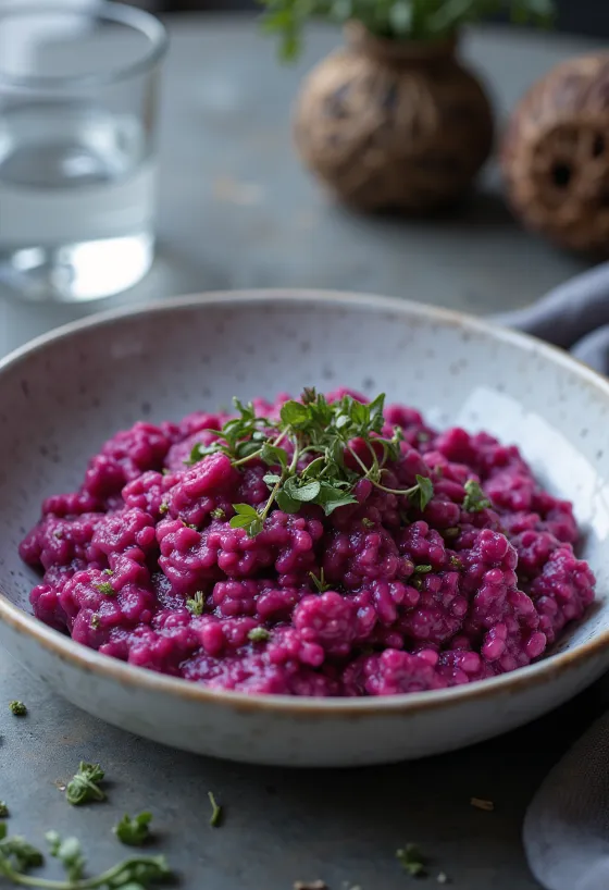 Serviertes veganes Rote-Bete-Risotto