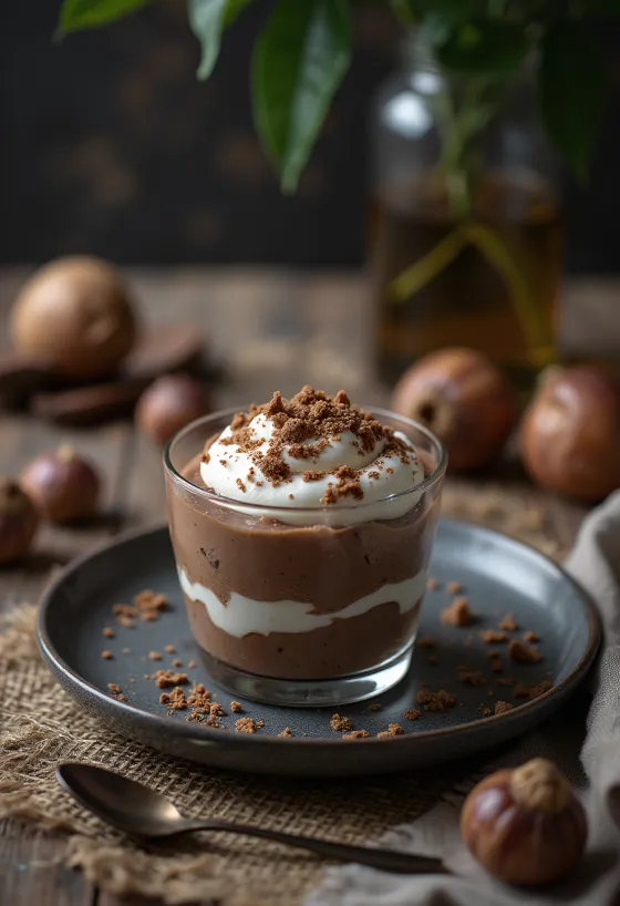 Serviertes Schoko-Maronen-Dessert