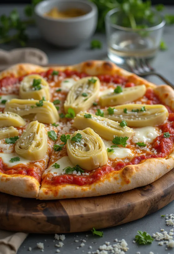Pizza al Carciofi mit frischen Artischocken und Käse