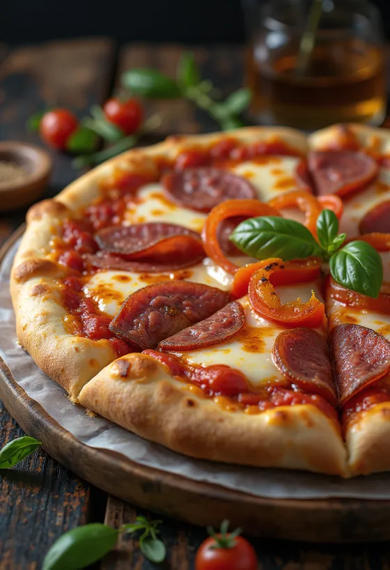 Pizza alla Campagnola mit Salami und Gemüse