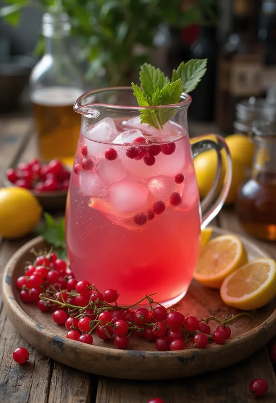Johannisbeer-Limonade im Glas serviert