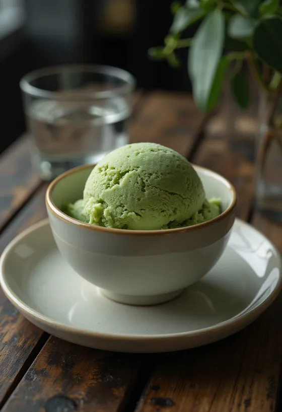 Matcha-Eis mit cremiger Textur und grünem Tee-Geschmack