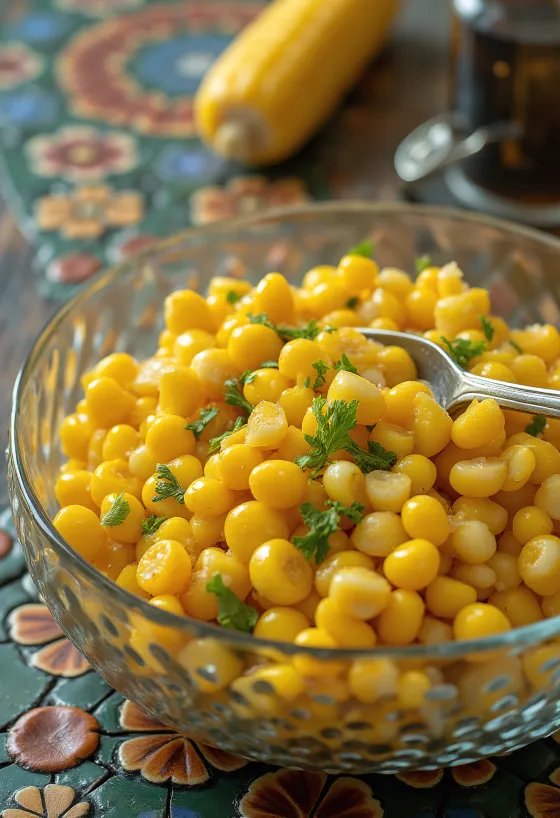 Frischer Mais-Salat mit knackigem Gemüse und cremigem Dressing