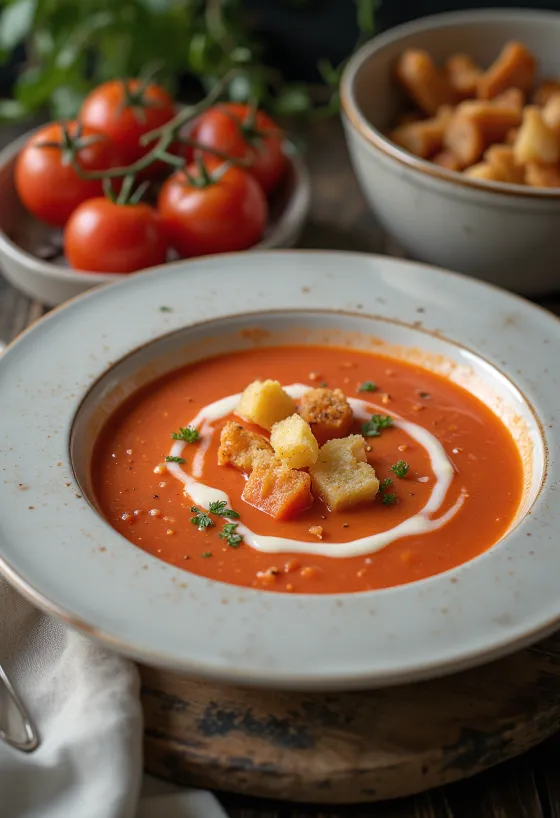 Cremige Tomatensuppe mit frischem Basilikum