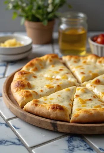 Pizza alla Crema mit cremigem Käse und Basilikum