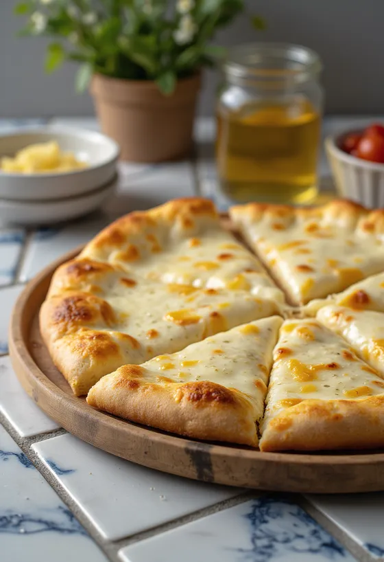 Pizza alla Crema mit cremigem Käse und Basilikum