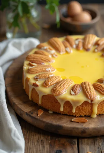 Schwedische Mandeltorte mit Mandelböden und Vanillecreme