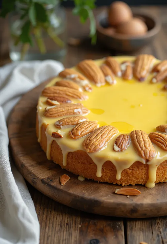 Schwedische Mandeltorte mit Mandelböden und Vanillecreme