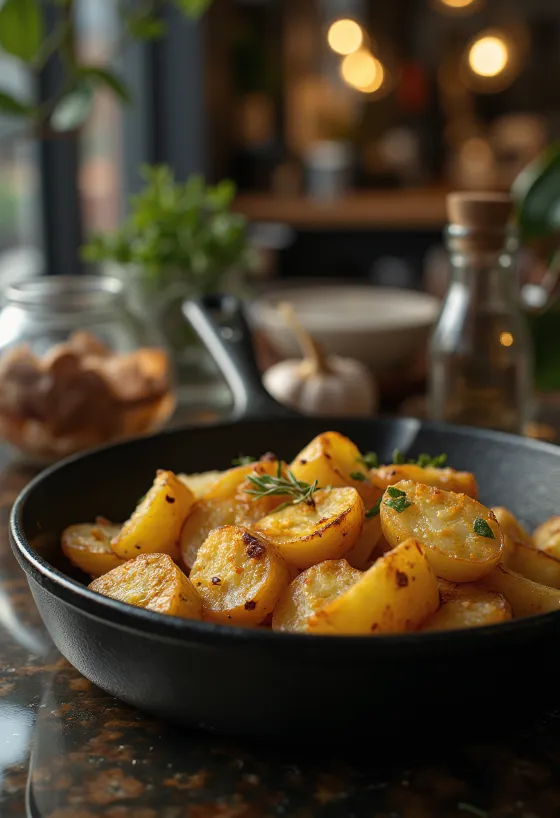 Goldbraun gebackene, knusprige Ofenkartoffeln mit frischen Kräutern.