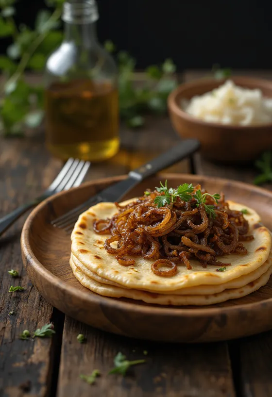 Chapati mit Röstzwiebeln, frisch serviert