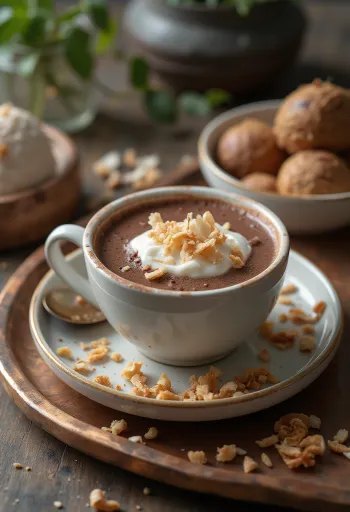 Heiße Kokos-Schokolade frisch serviert