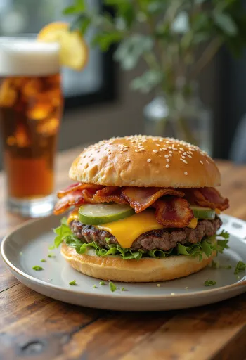 Frisch zubereiteter Deluxe Burger mit Extra-Toppings