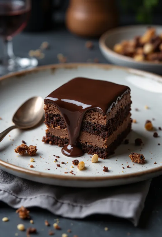 Rigó Jancsi Schokoladenwürfel auf weißem Teller