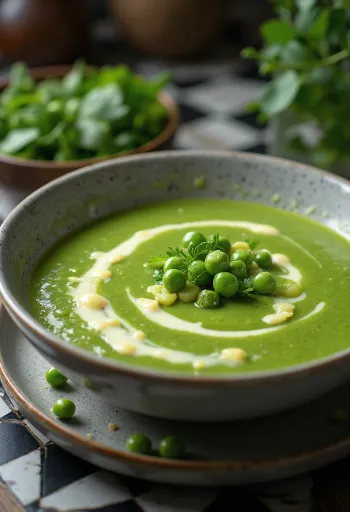 Cremige Erbsensuppe mit frischer Petersilie