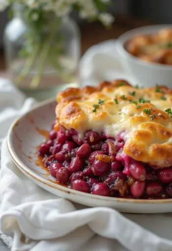 Rote-Bete-Bohnen-Auflauf serviert