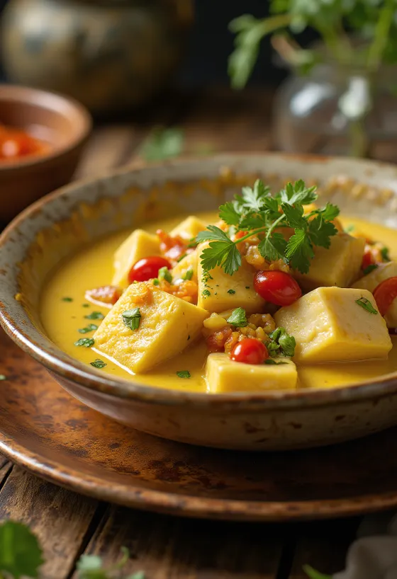 Krokodil-Curry serviert in einer Schüssel mit Jasminreis