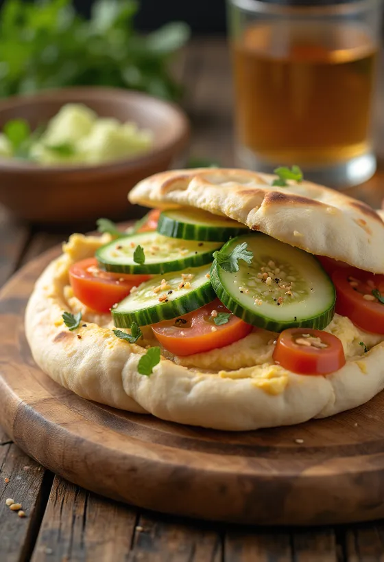 Pita mit Hummus und frischem Gemüse