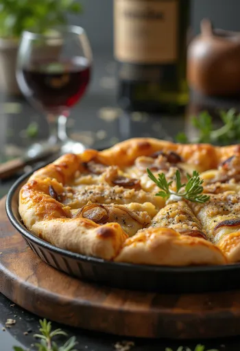 Pizza Sfincione mit dickem sizilianischen Teig und süßen Zwiebeln