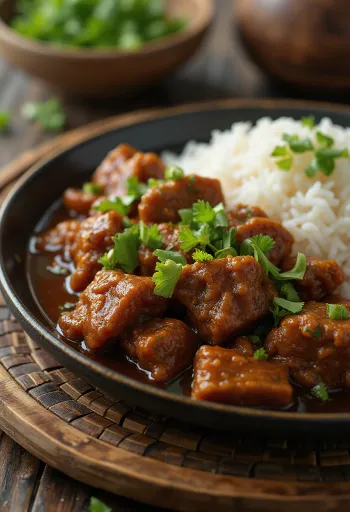 Rindfleisch-Rendang serviert