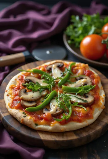Vegane Tortilla-Pizza mit frischem Gemüse und Rucola