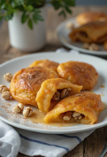 Süßkartoffel-Hotteok serviert, verziert mit frischem Koriander