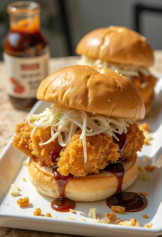 Katsu Chicken Bao mit japanischem paniertem Hähnchen und Tonkatsu-Sauce