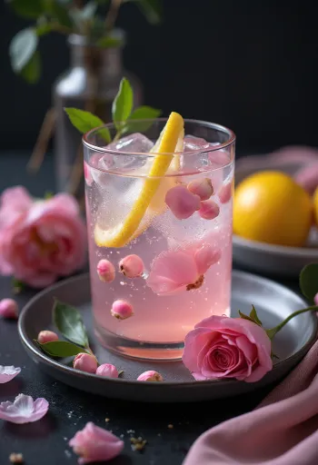Rosenwasser-Limonade im Glas serviert