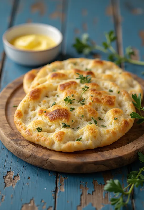 Glutenfreies Tunnbröd fein angerichtet, weiche und goldbraune Fladen.