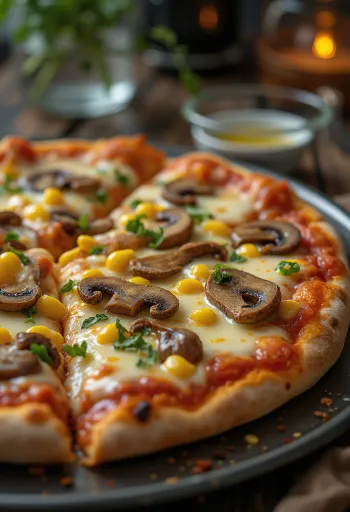 Vegane Pizza mit veganem Käse und Gemüsebelag