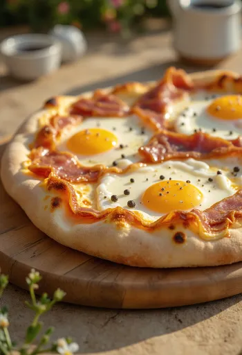 Pizza alla Pancetta e Uova mit Speck und Ei